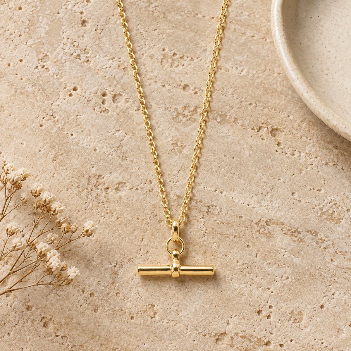 Gold T-Bar Chain styled