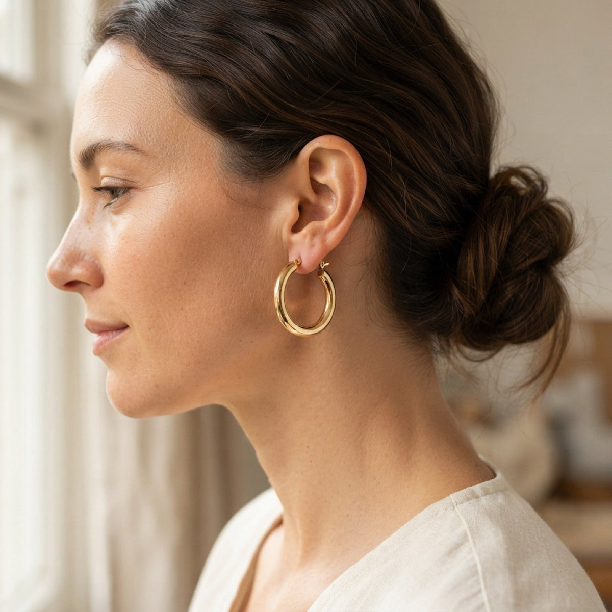Polished Hoop Earrings worn
