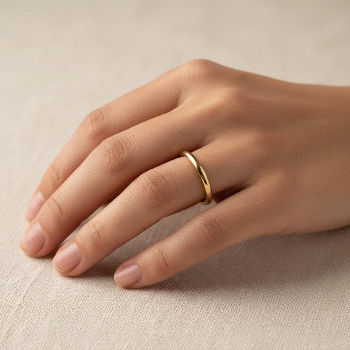 Slim Band Ring worn