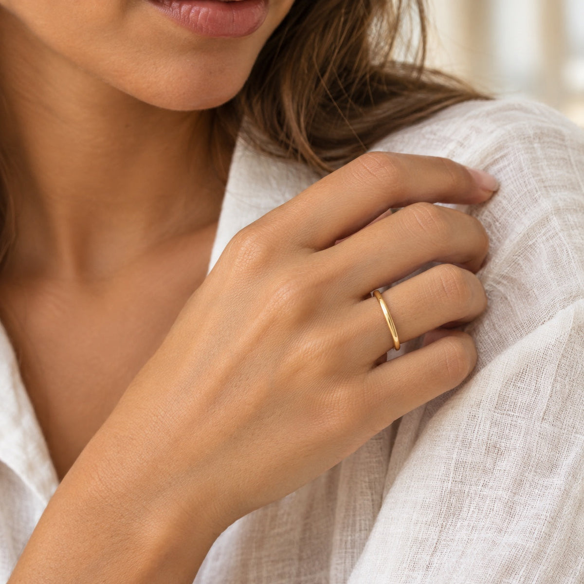 Slim Band Ring on model