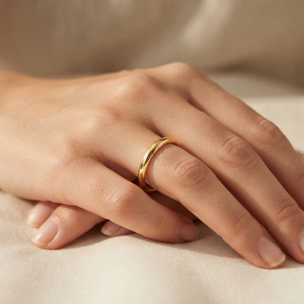 Slim Band Ring worn