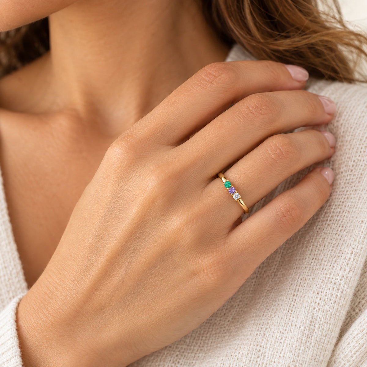 Three Stone Ring on model